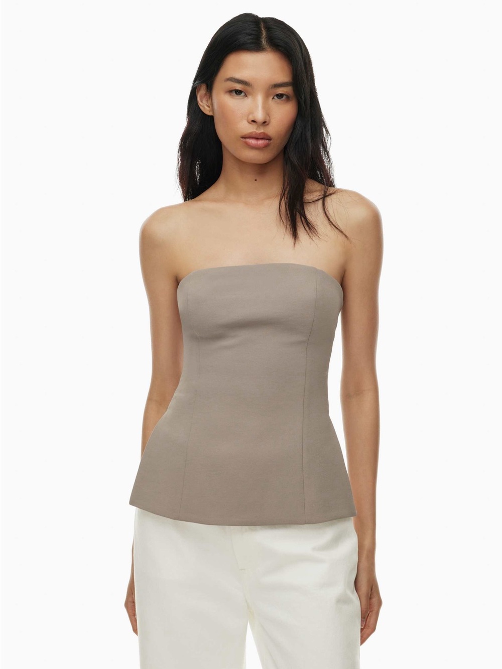 Wilfred Neutral Taupe Strapless Peplum Top